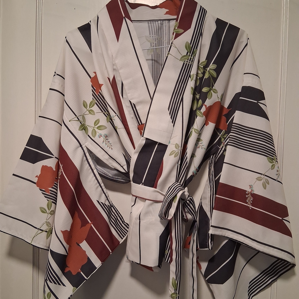 Striped Kimono with Floral Accents